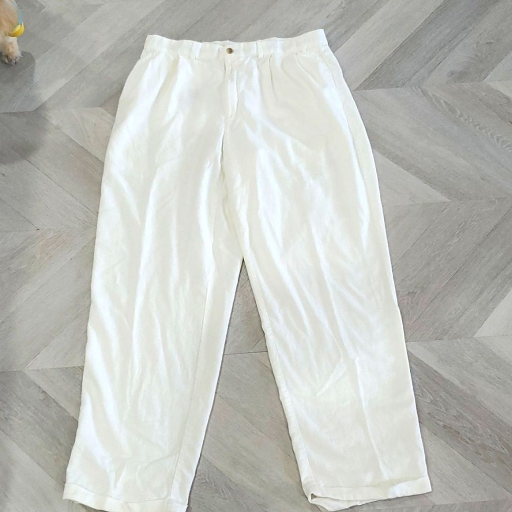 Alan Flusser Mens White Linen Pant, Size 36x32